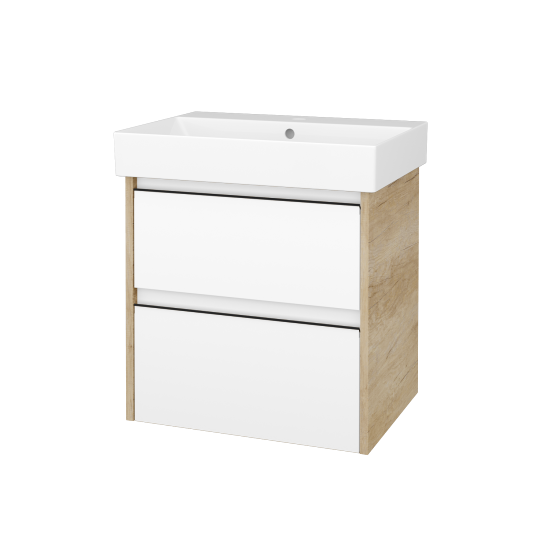 Skříňka pod umyvadlo BONO SZZ2 60 (umyvadlo Glance)  - D15 Nebraska - Úchytka T33 - černá mat - N01 Bílá lesk