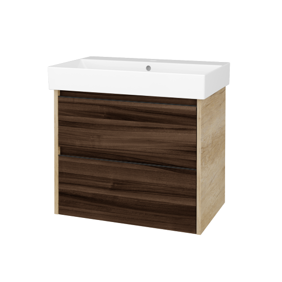 Skříňka pod umyvadlo BONO SZZ2 70 (umyvadlo Glance)  - D15 Nebraska - Úchytka T33 - černá mat - D06 Ořech