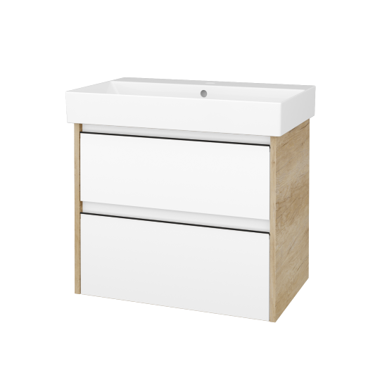 Skříňka pod umyvadlo BONO SZZ2 70 (umyvadlo Glance)  - D15 Nebraska - Úchytka T33 - černá mat - N01 Bílá lesk