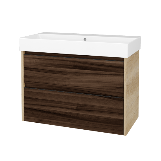 Skříňka pod umyvadlo BONO SZZ2 85 (umyvadlo Glance)  - D15 Nebraska - Úchytka T33 - černá mat - D06 Ořech