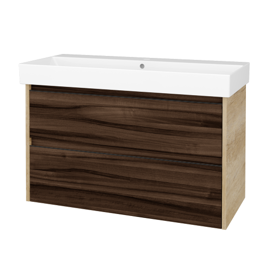 Skříňka pod umyvadlo BONO SZZ2 100 (umyvadlo Glance)  - D15 Nebraska - Úchytka T33 - černá mat - D06 Ořech