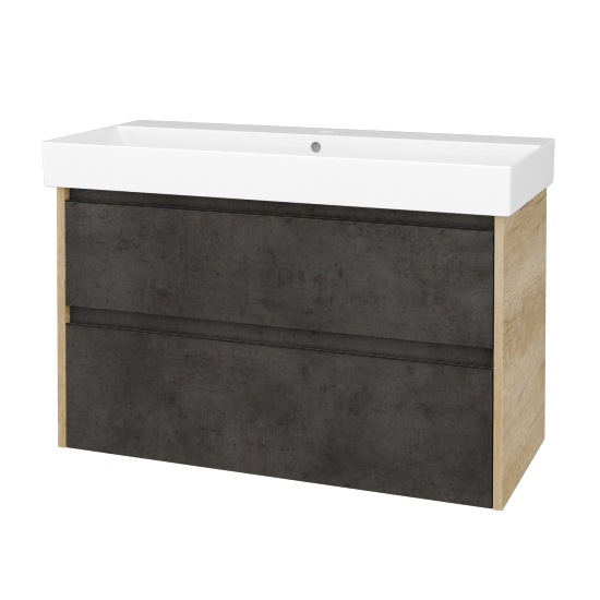 Skříňka pod umyvadlo BONO SZZ2 100 (umyvadlo Glance)  - D15 Nebraska - Úchytka T33 - černá mat - D16 Beton tmavý