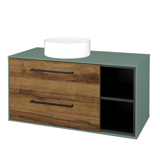 Skříňka pod umyvadlo KVADRO SZZ2O2P 100 (umyvadlo Circo)  - M18 Mint mat - Úchytka T06 - D27 Cognac - Ne