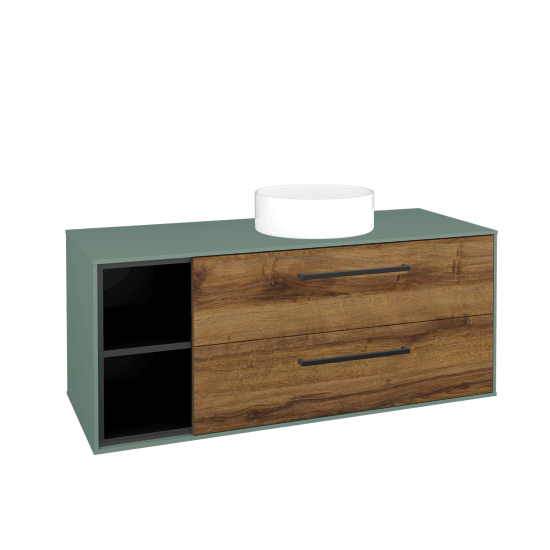 Skříňka pod umyvadlo KVADRO SZZ2O2L 120 (umyvadlo Circo)  - M18 Mint mat - Úchytka T06 - D27 Cognac - Ne