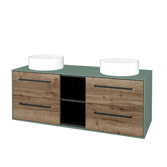 Skříňka pod umyvadlo KVADRO SZZ4O2 130 (umyvadla Circo)  - M18 Mint mat - Úchytka T06 - D21 Tobacco - Ne