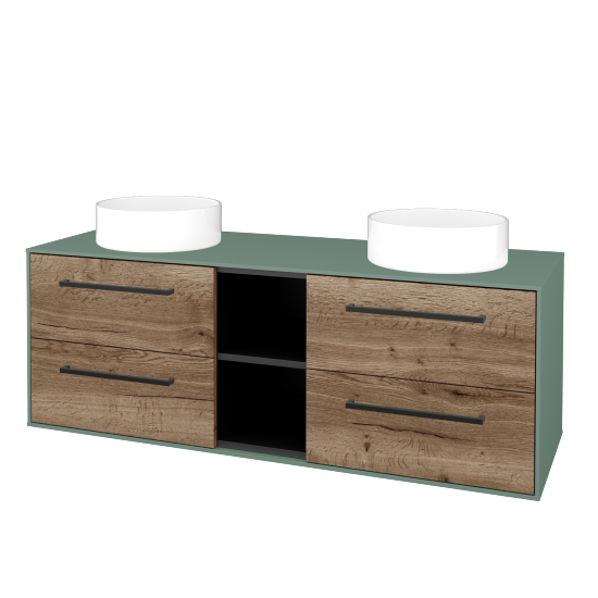 Skříňka pod umyvadlo KVADRO SZZ4O2 140 (umyvadla Circo)  - M18 Mint mat - Úchytka T06 - D21 Tobacco - Ne