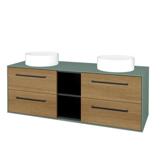 Skříňka pod umyvadlo KVADRO SZZ4O2 140 (umyvadla Circo)  - M18 Mint mat - Úchytka T06 - D29 Honey - Ne