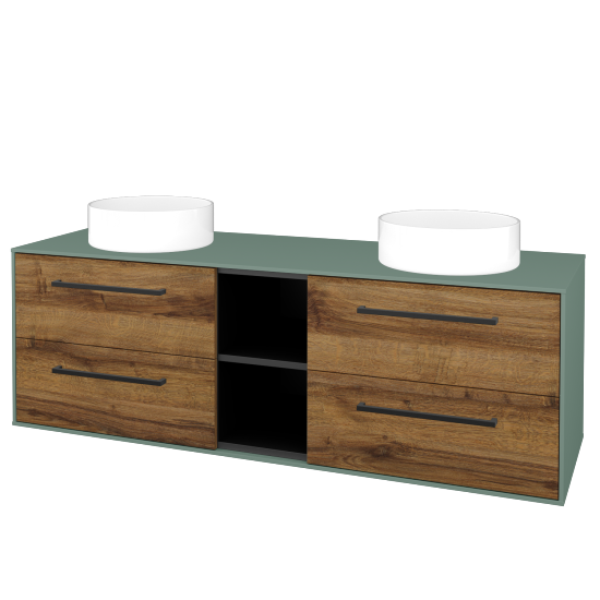 Skříňka pod umyvadlo KVADRO SZZ4O2 150 (umyvadla Circo)  - M18 Mint mat - Úchytka T06 - D27 Cognac - Ne