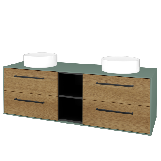 Skříňka pod umyvadlo KVADRO SZZ4O2 150 (umyvadla Circo)  - M18 Mint mat - Úchytka T06 - D29 Honey - Ne