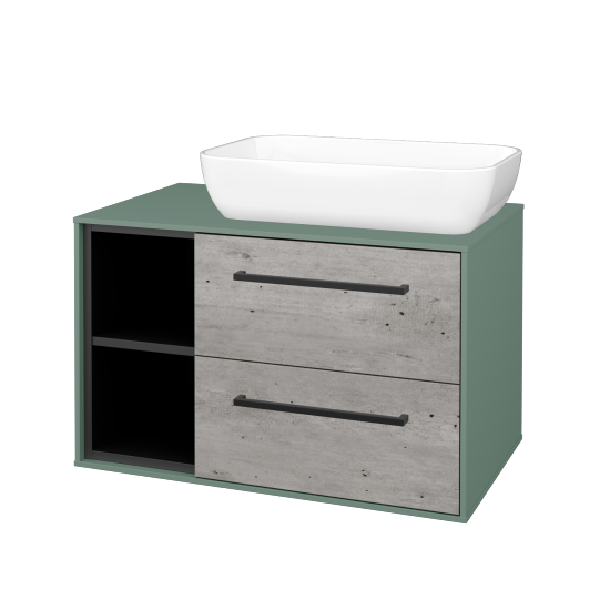 Skříňka pod umyvadlo KVADRO SZZ2O2L 80 (umyvadlo Felis 1)  - M18 Mint mat - Úchytka T06 - D01 Beton - Ne