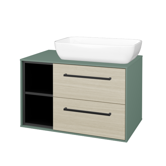 Skříňka pod umyvadlo KVADRO SZZ2O2L 80 (umyvadlo Felis 1)  - M18 Mint mat - Úchytka T06 - D04 Dub - Ne