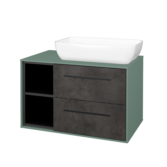 Skříňka pod umyvadlo KVADRO SZZ2O2L 80 (umyvadlo Felis 1)  - M18 Mint mat - Úchytka T06 - D16 Beton tmavý - Ne