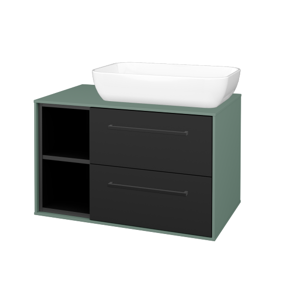 Skříňka pod umyvadlo KVADRO SZZ2O2L 80 (umyvadlo Felis 1)  - M18 Mint mat - Úchytka T06 - N03 Graphite - Ne