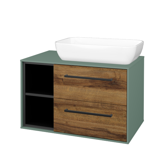 Skříňka pod umyvadlo KVADRO SZZ2O2L 80 (umyvadlo Felis 1)  - M18 Mint mat - Úchytka T06 - D27 Cognac - Ne