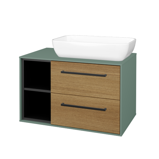 Skříňka pod umyvadlo KVADRO SZZ2O2L 80 (umyvadlo Felis 1)  - M18 Mint mat - Úchytka T06 - D29 Honey - Ne