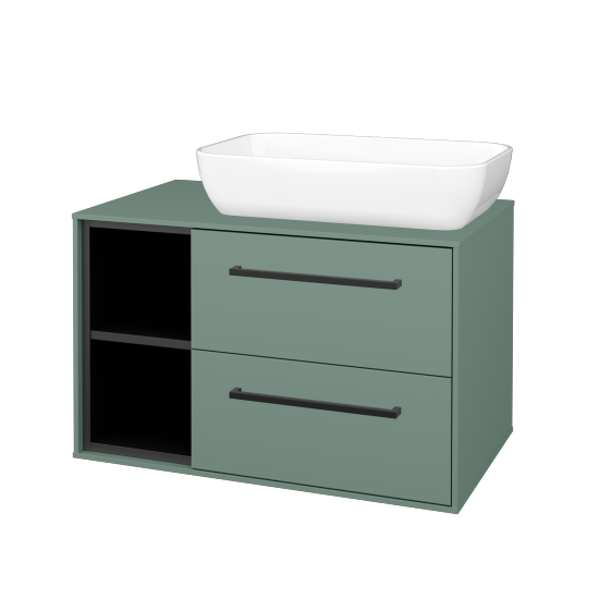 Skříňka pod umyvadlo KVADRO SZZ2O2L 80 (umyvadlo Felis 1)  - M18 Mint mat - Úchytka T06 - M18 Mint mat - Ne
