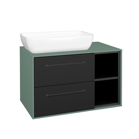 Skříňka pod umyvadlo KVADRO SZZ2O2P 80 (umyvadlo Felis 1)  - M18 Mint mat - Úchytka T06 - N03 Graphite - Ne