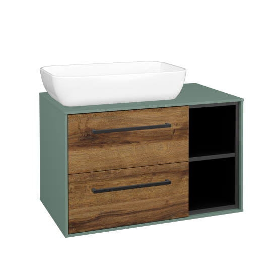 Skříňka pod umyvadlo KVADRO SZZ2O2P 80 (umyvadlo Felis 1)  - M18 Mint mat - Úchytka T06 - D27 Cognac - Ne