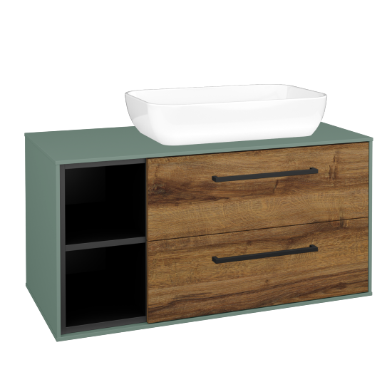 Skříňka pod umyvadlo KVADRO SZZ2O2L 100 (umyvadlo Felis 1)  - M18 Mint mat - Úchytka T06 - D27 Cognac - Ne