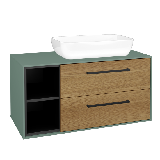 Skříňka pod umyvadlo KVADRO SZZ2O2L 100 (umyvadlo Felis 1)  - M18 Mint mat - Úchytka T06 - D29 Honey - Ne