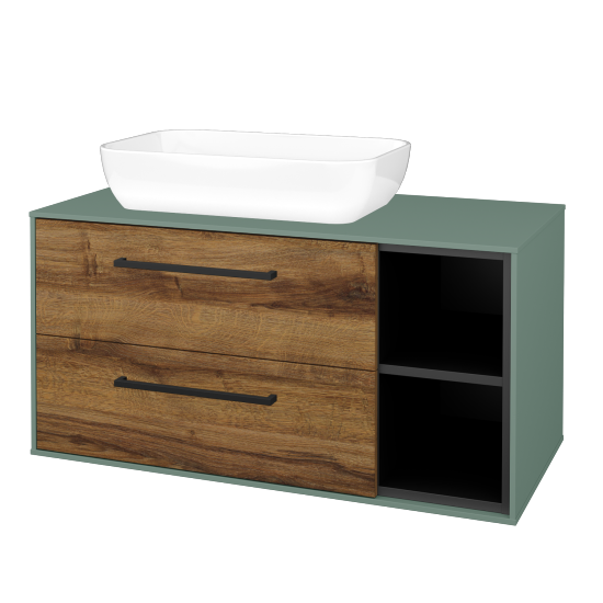 Skříňka pod umyvadlo KVADRO SZZ2O2P 100 (umyvadlo Felis 1)  - M18 Mint mat - Úchytka T06 - D27 Cognac - Ne