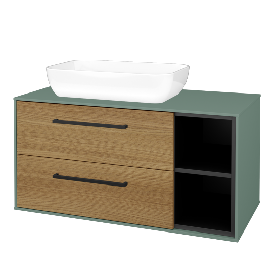 Skříňka pod umyvadlo KVADRO SZZ2O2P 100 (umyvadlo Felis 1)  - M18 Mint mat - Úchytka T06 - D29 Honey - Ne