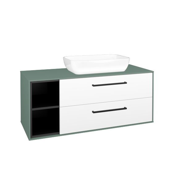 Skříňka pod umyvadlo KVADRO SZZ2O2L 120 (umyvadlo Felis 1)  - M18 Mint mat - Úchytka T06 - N01 Bílá lesk - Ne