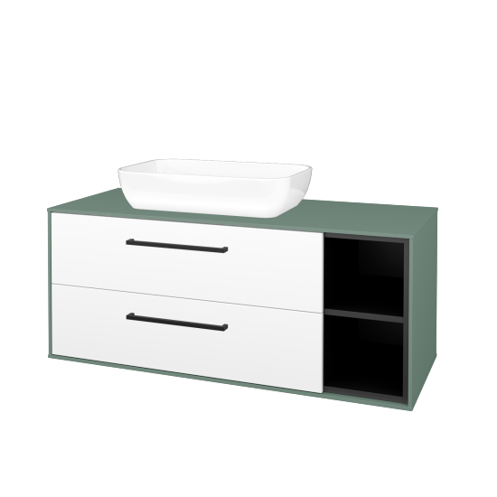 Skříňka pod umyvadlo KVADRO SZZ2O2P 120 (umyvadlo Felis 1)  - M18 Mint mat - Úchytka T06 - N01 Bílá lesk - Ne