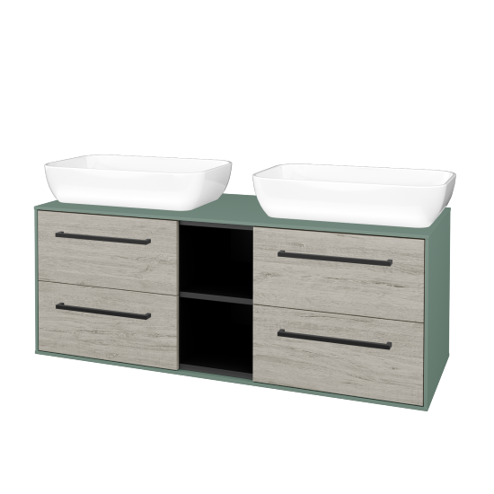 Skříňka pod umyvadlo KVADRO SZZ4O2 130 (umyvadlo Felis 1)  - M18 Mint mat - Úchytka T06 - D05 Oregon - Ne