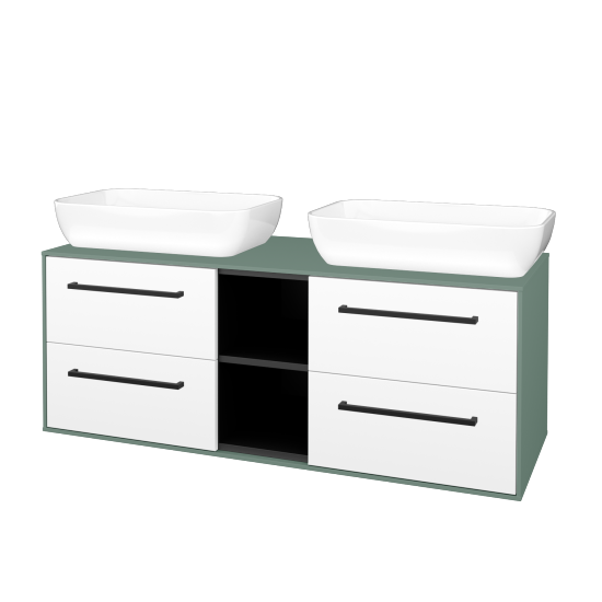Skříňka pod umyvadlo KVADRO SZZ4O2 130 (umyvadlo Felis 1)  - M18 Mint mat - Úchytka T06 - N01 Bílá lesk - Ne