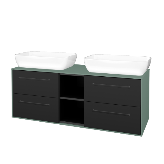 Skříňka pod umyvadlo KVADRO SZZ4O2 130 (umyvadlo Felis 1)  - M18 Mint mat - Úchytka T06 - N03 Graphite - Ne