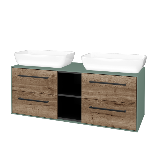 Skříňka pod umyvadlo KVADRO SZZ4O2 130 (umyvadlo Felis 1)  - M18 Mint mat - Úchytka T06 - D21 Tobacco - Ne
