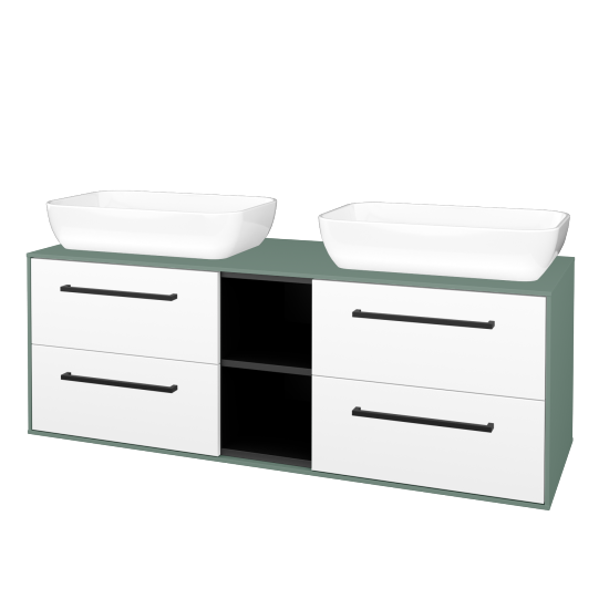 Skříňka pod umyvadlo KVADRO SZZ4O2 140 (umyvadlo Felis 1)  - M18 Mint mat - Úchytka T06 - N01 Bílá lesk - Ne
