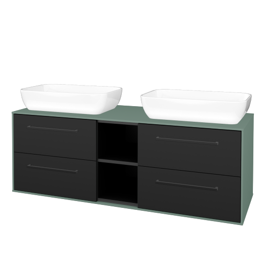 Skříňka pod umyvadlo KVADRO SZZ4O2 140 (umyvadlo Felis 1)  - M18 Mint mat - Úchytka T06 - N03 Graphite - Ne
