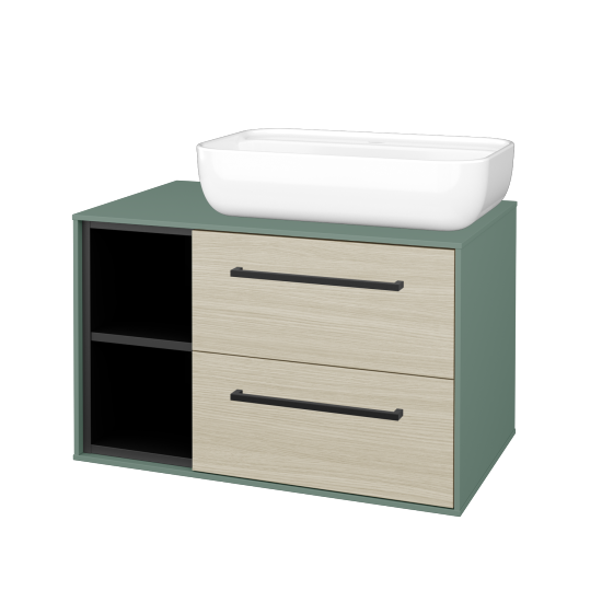 Skříňka pod umyvadlo KVADRO SZZ2O2L 80 (umyvadlo Felis 2)  - M18 Mint mat - Úchytka T06 - D04 Dub - Ne