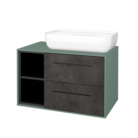 Skříňka pod umyvadlo KVADRO SZZ2O2L 80 (umyvadlo Felis 2)  - M18 Mint mat - Úchytka T06 - D16 Beton tmavý - Ne