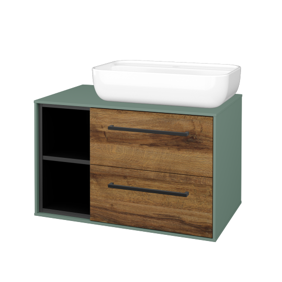 Skříňka pod umyvadlo KVADRO SZZ2O2L 80 (umyvadlo Felis 2)  - M18 Mint mat - Úchytka T06 - D27 Cognac - Ne