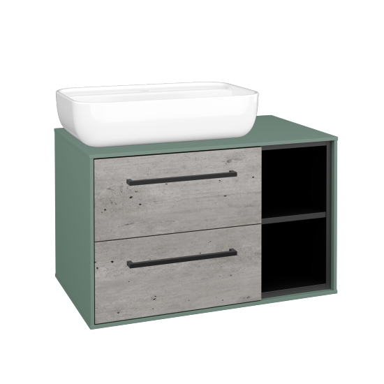 Skříňka pod umyvadlo KVADRO SZZ2O2P 80 (umyvadlo Felis 2)  - M18 Mint mat - Úchytka T06 - D01 Beton - Ne
