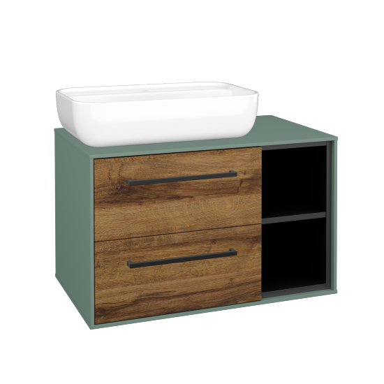Skříňka pod umyvadlo KVADRO SZZ2O2P 80 (umyvadlo Felis 2)  - M18 Mint mat - Úchytka T06 - D27 Cognac - Ne