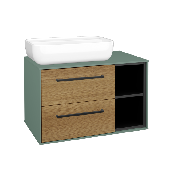 Skříňka pod umyvadlo KVADRO SZZ2O2P 80 (umyvadlo Felis 2)  - M18 Mint mat - Úchytka T06 - D29 Honey - Ne