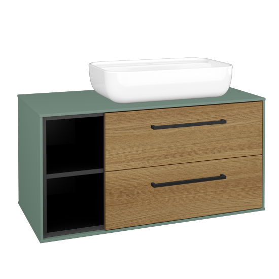 Skříňka pod umyvadlo KVADRO SZZ2O2L 100 (umyvadlo Felis 2)  - M18 Mint mat - Úchytka T06 - D29 Honey - Ne