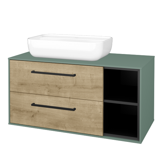 Skříňka pod umyvadlo KVADRO SZZ2O2P 100 (umyvadlo Felis 2)  - M18 Mint mat - Úchytka T06 - D09 Arlington - Ne