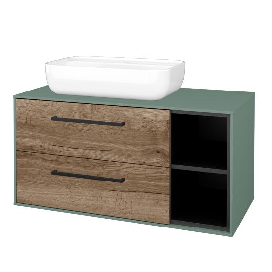 Skříňka pod umyvadlo KVADRO SZZ2O2P 100 (umyvadlo Felis 2)  - M18 Mint mat - Úchytka T06 - D21 Tobacco - Ne