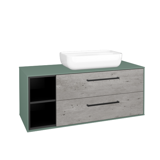 Skříňka pod umyvadlo KVADRO SZZ2O2L 120 (umyvadlo Felis 2)  - M18 Mint mat - Úchytka T06 - D01 Beton - Ne