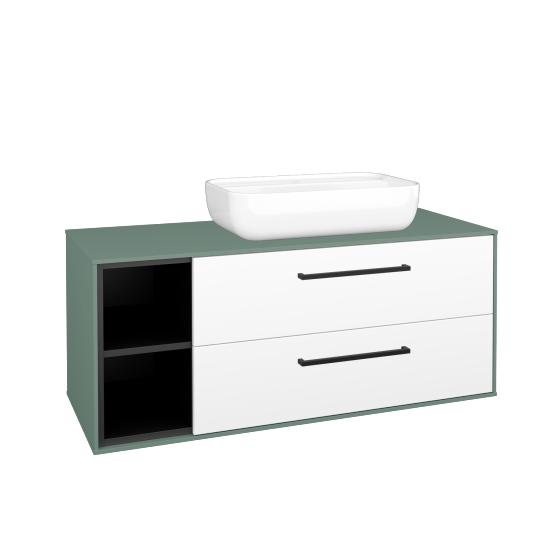 Skříňka pod umyvadlo KVADRO SZZ2O2L 120 (umyvadlo Felis 2)  - M18 Mint mat - Úchytka T06 - N01 Bílá lesk - Ne