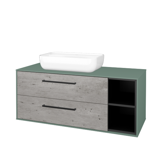 Skříňka pod umyvadlo KVADRO SZZ2O2P 120 (umyvadlo Felis 2)  - M18 Mint mat - Úchytka T06 - D01 Beton - Ne