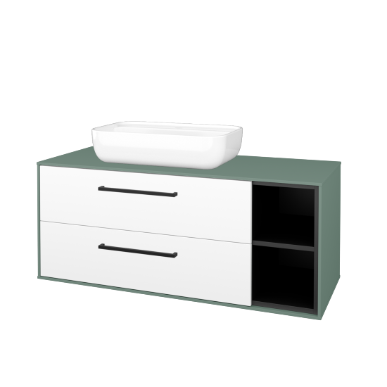 Skříňka pod umyvadlo KVADRO SZZ2O2P 120 (umyvadlo Felis 2)  - M18 Mint mat - Úchytka T06 - N01 Bílá lesk - Ne