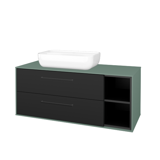 Skříňka pod umyvadlo KVADRO SZZ2O2P 120 (umyvadlo Felis 2)  - M18 Mint mat - Úchytka T06 - N03 Graphite - Ne