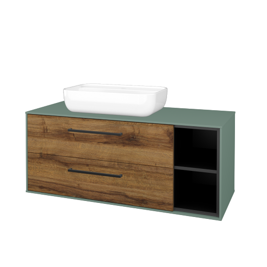 Skříňka pod umyvadlo KVADRO SZZ2O2P 120 (umyvadlo Felis 2)  - M18 Mint mat - Úchytka T06 - D27 Cognac - Ne