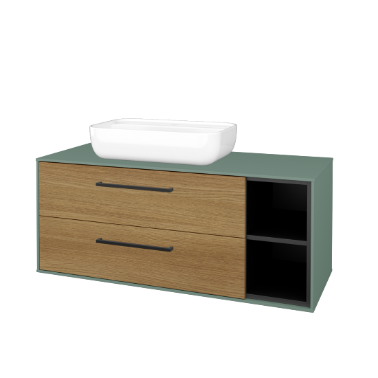 Skříňka pod umyvadlo KVADRO SZZ2O2P 120 (umyvadlo Felis 2)  - M18 Mint mat - Úchytka T06 - D29 Honey - Ne